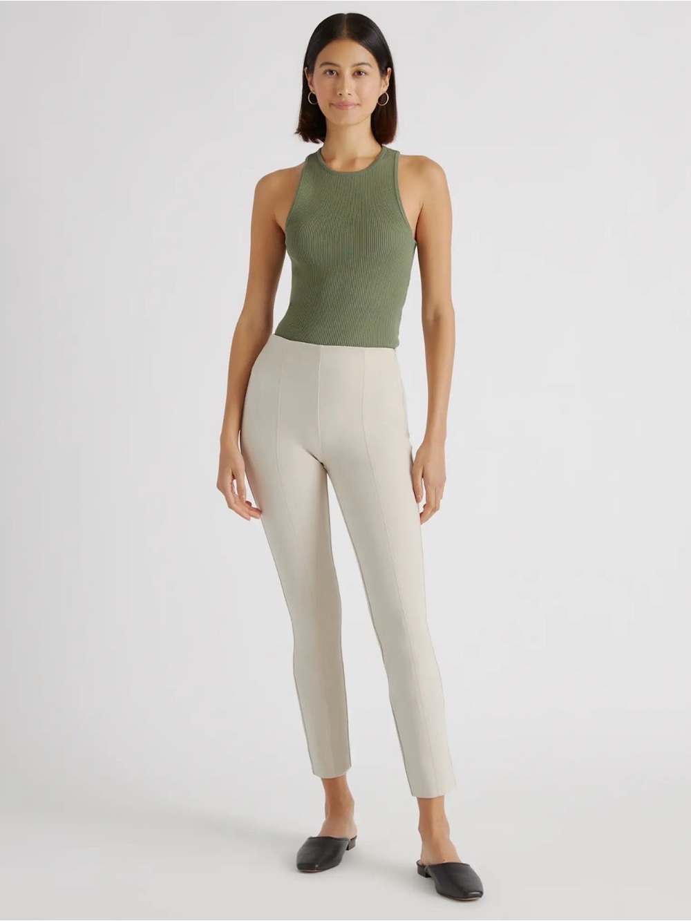 Quince‎ Ultra Stretch Ponte Pintuck Ankle Pants Ecru Pull On NWT Large